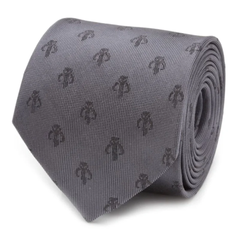 Elegant men's tie for upscale meetings-Mandalorian Star Wars Gray Silk Men's Tie