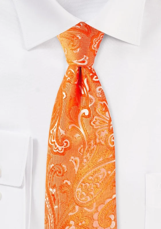 Men's tie with intricate woven patterns-Mandarin Orange Proper Paisley Necktie