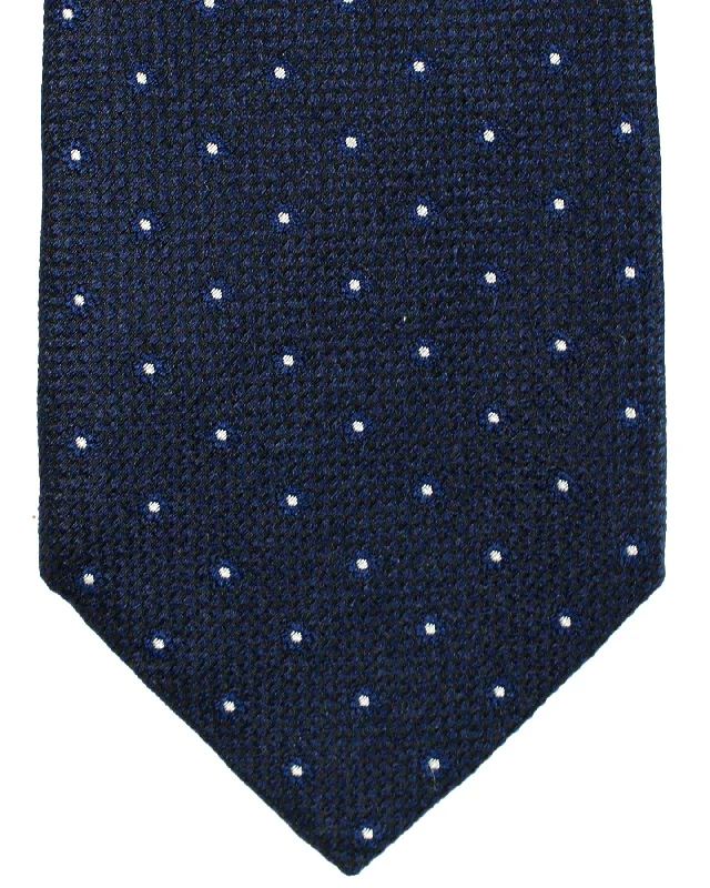 Luxury men's tie with a solid finish-Massimo Valeri 11 Fold Tie Dark Blue Black Silver Dots - Silk Elevenfold Necktie