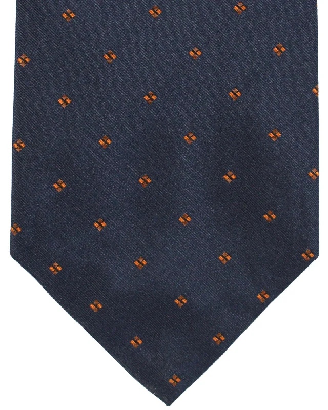 Men's tie with subtle textures for everyday office wear-Massimo Valeri 11 Fold Tie Dark Blue Brown Geometric - Elevenfold Necktie SALE