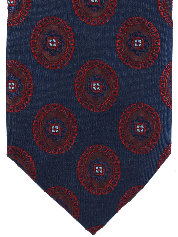 Men's tie with contemporary color blocking-Massimo Valeri Extra Long Tie Dark Blue Dark Red Medallions - Hand Made In Italy SALE