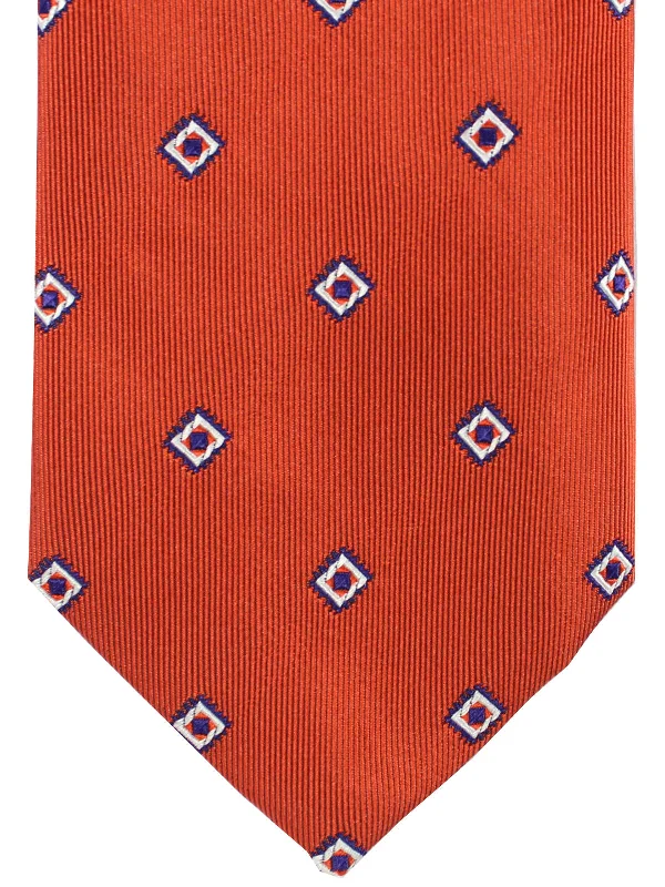 Best men's tie for evening gatherings-Massimo Valeri Extra Long Tie Orange Geometric SALE