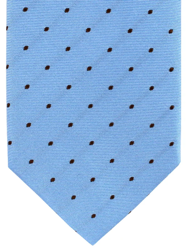 Men's tie for upscale dinner events-Massimo Valeri Extra Long Tie Sky Blue Brown Dots - Hand Made In Italy