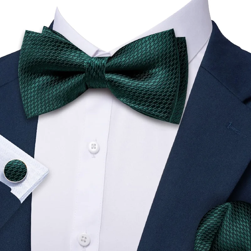 Men's tie for an elegant birthday celebration-Medium Jungle Green Pre-Tied Bowtie Barry Wang Tie Hanky Cufflinks Set