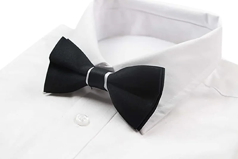 Designer men's tie for office wear-Mens Black & White Formal Bow Tie