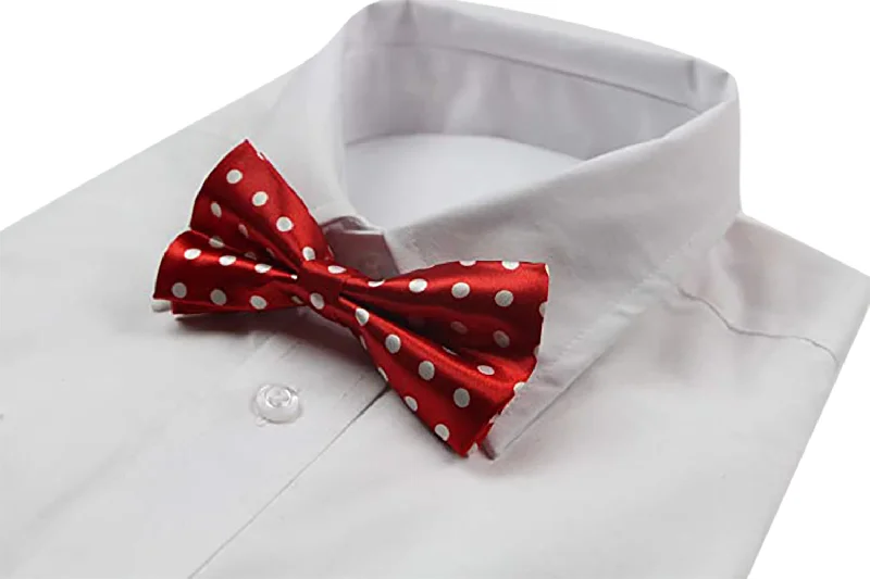 Best men's tie for elegant dinner parties-Mens Red & White Polka Dots Patterned Bow Tie