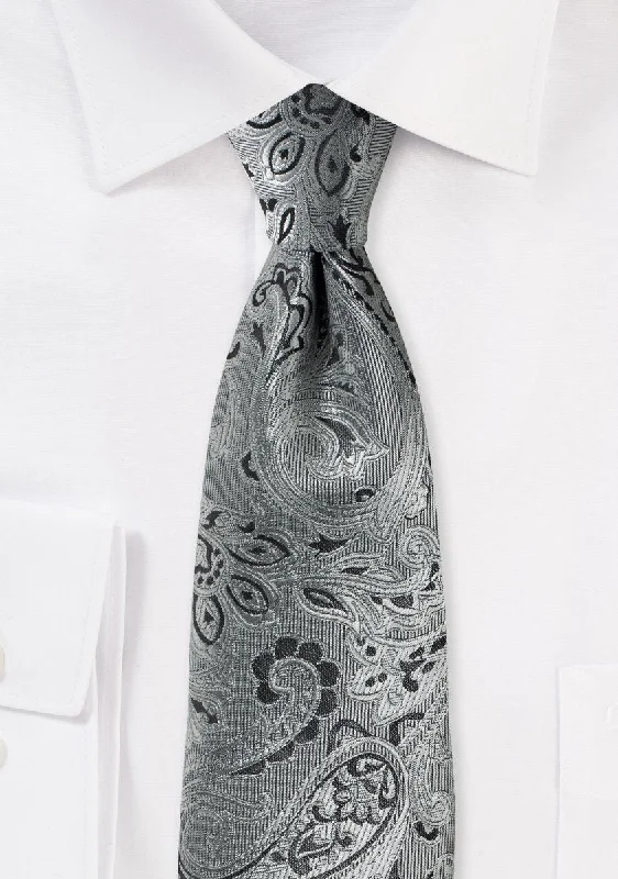 Men's tie with luxurious feel for weddings-Mercury Silver Proper Paisley Necktie