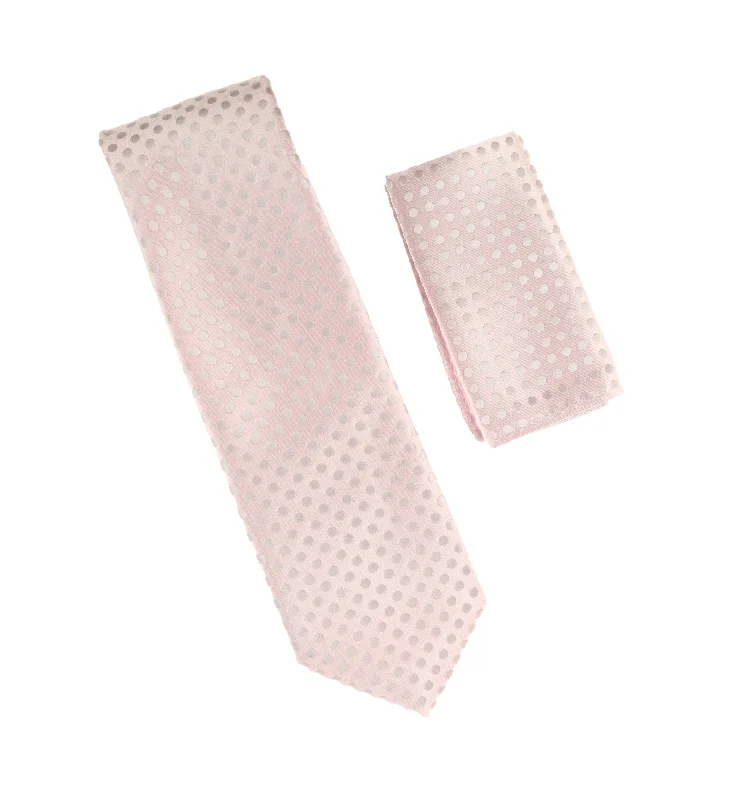 Elegant men's tie with intricate detailing for office wear-Metallic Light Pink With Silver Dotted Extra Long Designed Silk Tie with Matching Pocket Square