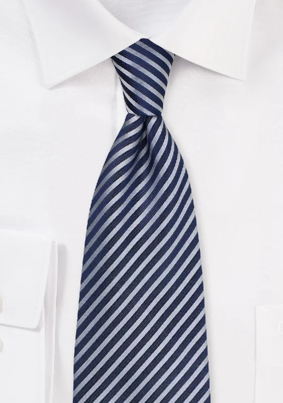 Men's tie for upscale dinner events-Midnight Blue Narrow Striped Necktie