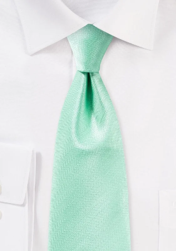 Classic men's tie for a professional business dinner-Mint Herringbone Necktie