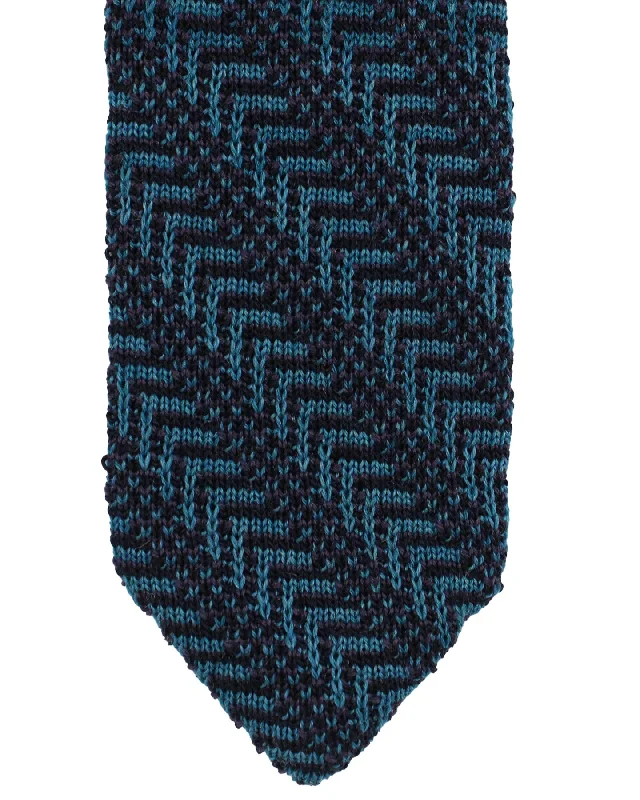 Men's tie with fine finish for upscale functions-Missoni Knitted Tie Midnight Blue Black - Wool Silk