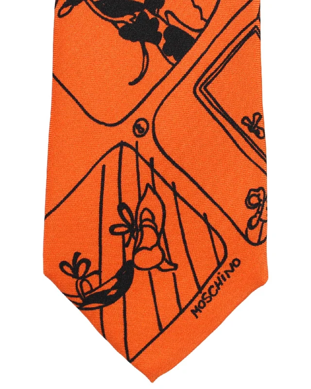 Men's tie for upscale corporate events-Moschino Silk Tie Orange Novelty Graphic Design - Designer Necktie SALE