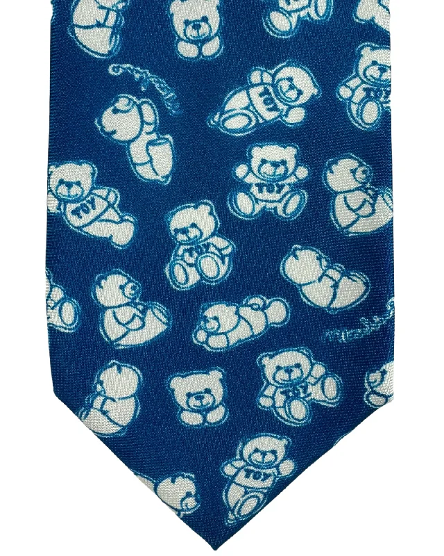 Men's tie with intricate jacquard design for weddings-Moschino Tie Navy Toy Bear Design SALE