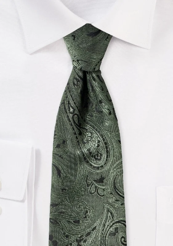 Men's tie with contemporary stripes for business-Moss Green Proper Paisley Necktie