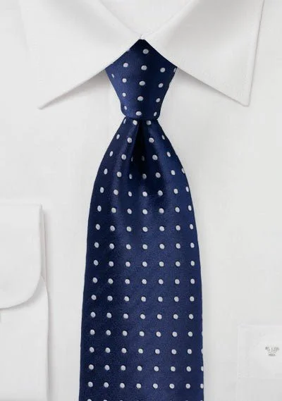 Best tie for luxury weddings with sophisticated patterns-Navy and Bright White Polka Dot Necktie