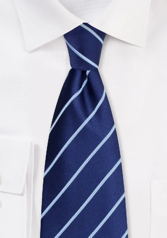 Men's tie with sophisticated design for weddings-Navy and Light Blue Narrow Striped Necktie