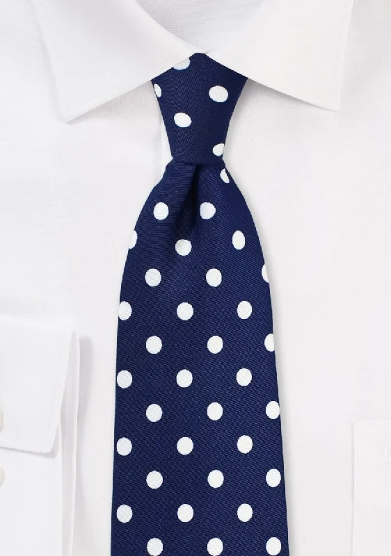 Men's tie for stylish office attire-Navy and White Polka Dot Necktie