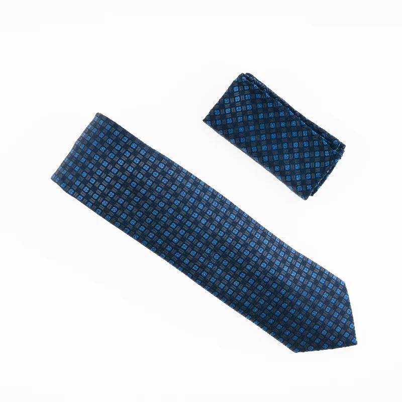 Stylish men's tie with deep color tones for formal occasions-Navy, Blue and Blue Grey Designed Necktie Tie with Matching Pocket Square