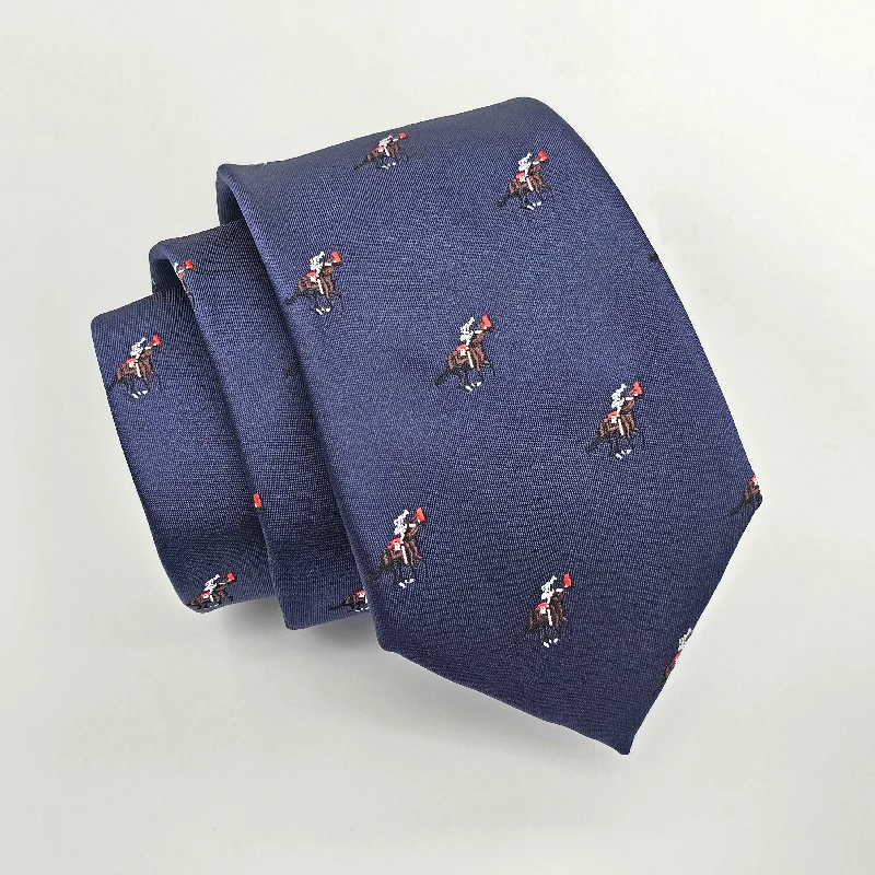 Men's tie with sophisticated design for weddings-Navy Blue Tie With Hourse Detail