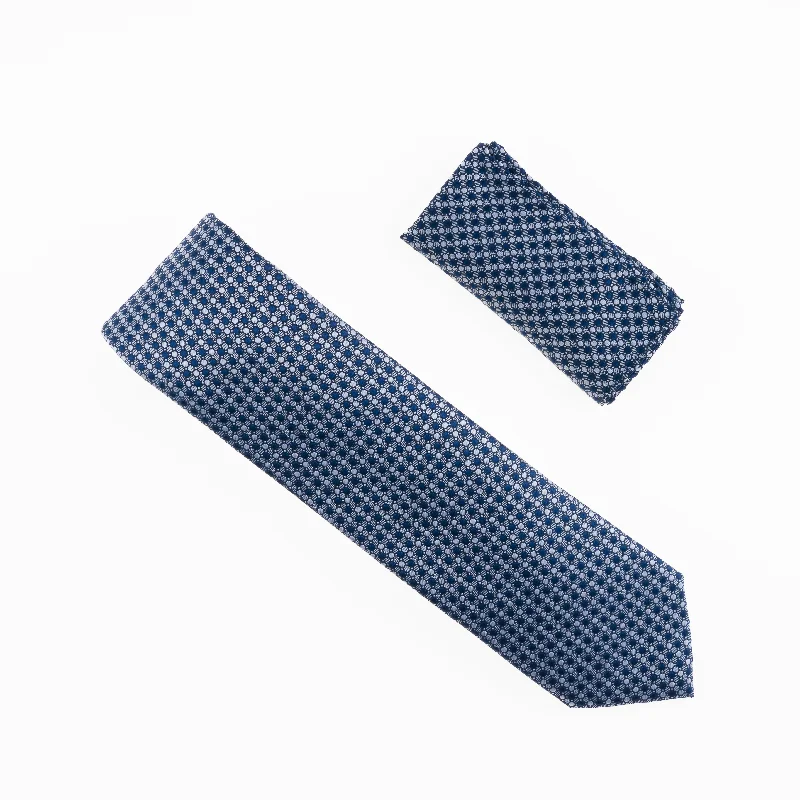 Stylish men's silk tie for evening functions-Navy, Grey & Blue Designed Extra Long Necktie Tie with Matching Pocket Square