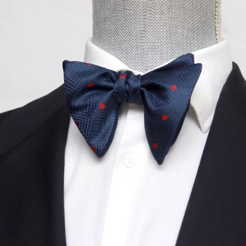 Men's tie with sleek satin texture-Navy Polka Dot Big Butterfly Silk Bow Tie