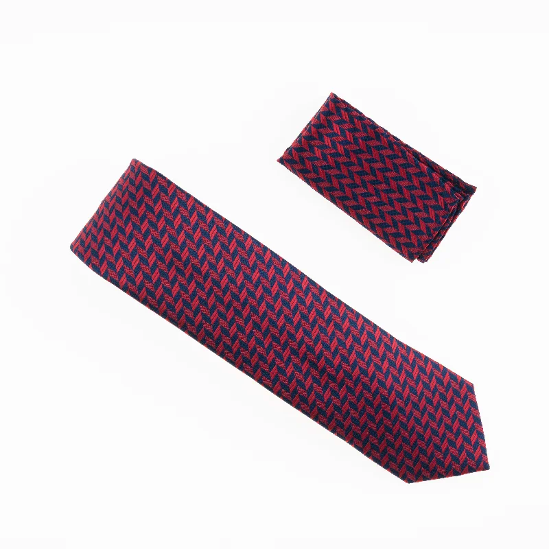 Designer men's tie for office wear-Navy & Red Designed Extra Long Necktie Tie with Matching Pocket Square