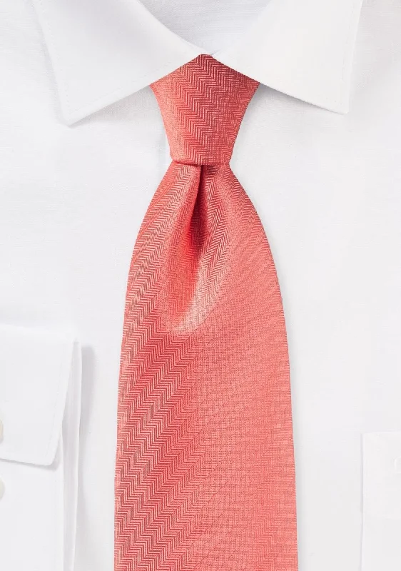 Designer men's tie for sophisticated look-Neon Coral Herringbone Necktie