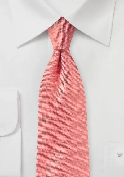 Men's tie with stripes and dots design-Neon Coral MicroTexture Necktie