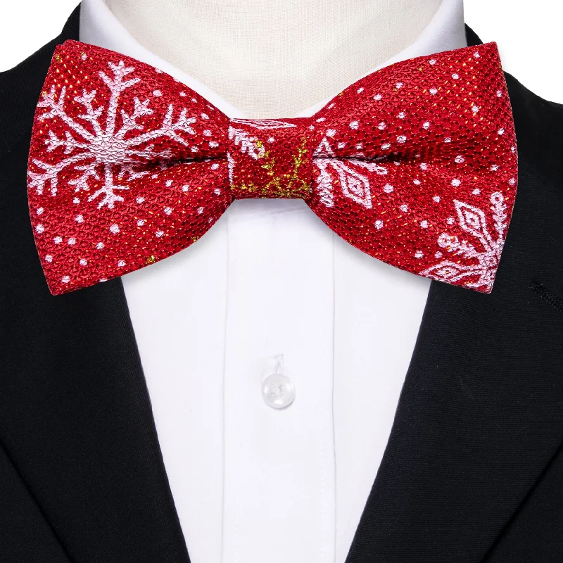 Men's tie with subtle patterns for upscale events-Christmas Red White Floral Silk Pre-tied Bow Tie