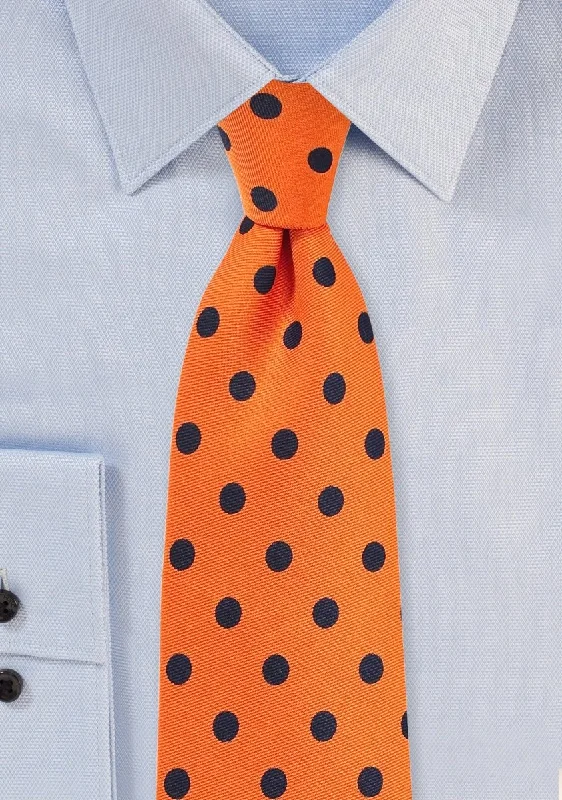 Stylish men's tie with bold patterns-Orange and Navy Polka Dot Necktie