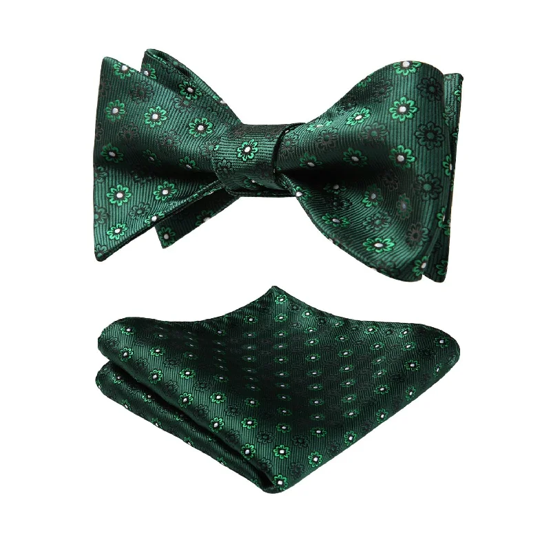 Best men's silk tie for job interviews-Paisley Bow Tie & Pocket Square - A-GREEN/WHITE