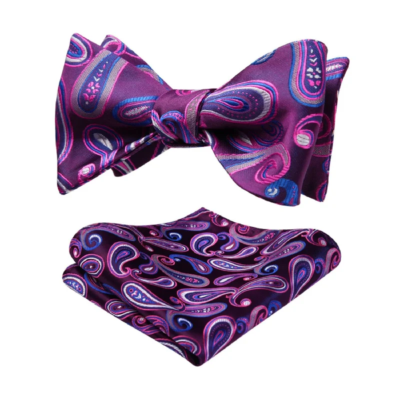 Stylish men's tie for business and social events-Paisley Bow Tie & Pocket Square - B-PURPLE/BLUE-2