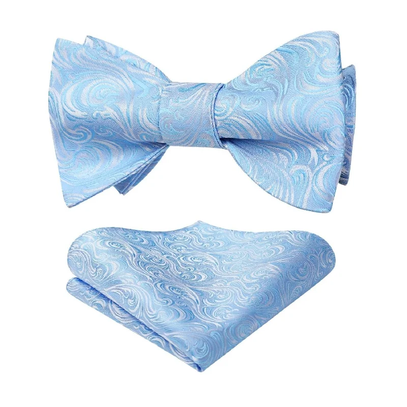 Men's silk tie for holiday parties-Paisley Bow Tie & Pocket Square - BABY BLUE