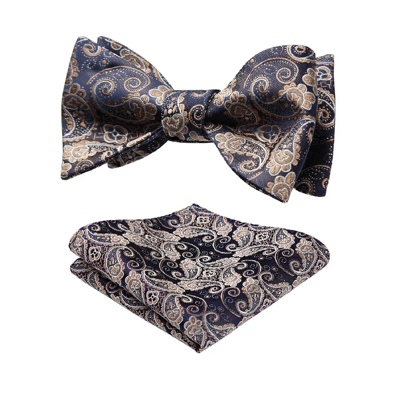 Men's tie for modern office wear with contemporary designs-Paisley Bow Tie & Pocket Square - GOLD-3