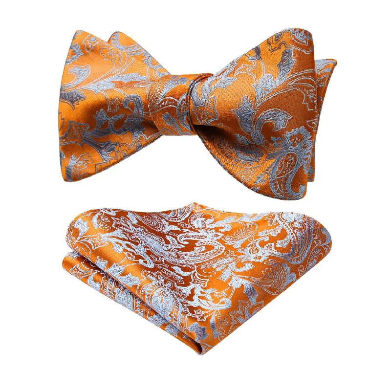 Best tie for weddings with bold patterns-Paisley Bow Tie & Pocket Square - ORANGE-1