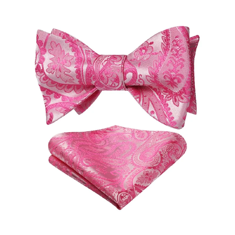 Stylish tie for office professionals with bold accents-Paisley Bow Tie & Pocket Square - PINK-3