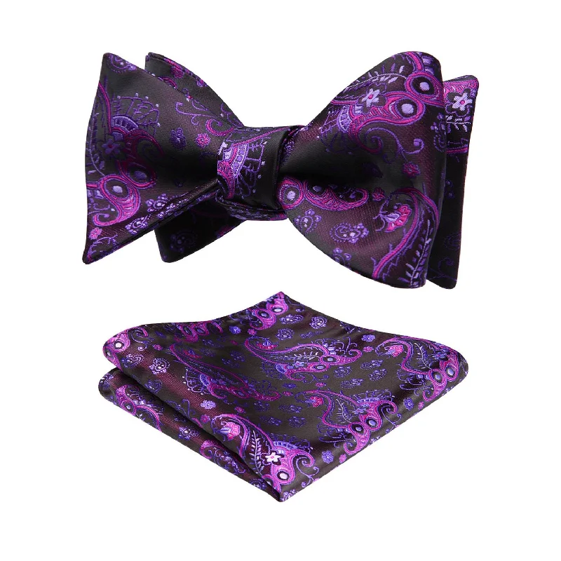 Elegant men's tie for a sophisticated wedding-Paisley Bow Tie & Pocket Square - PURPLE-3