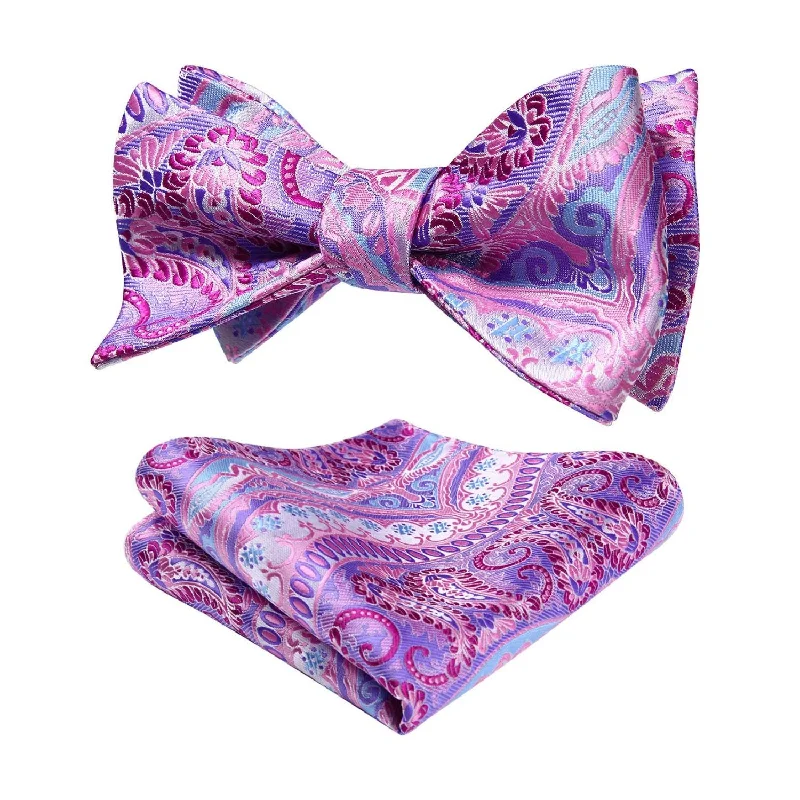 Men's tie for corporate formal functions-Paisley Bow Tie & Pocket Square - PURPLE PINK