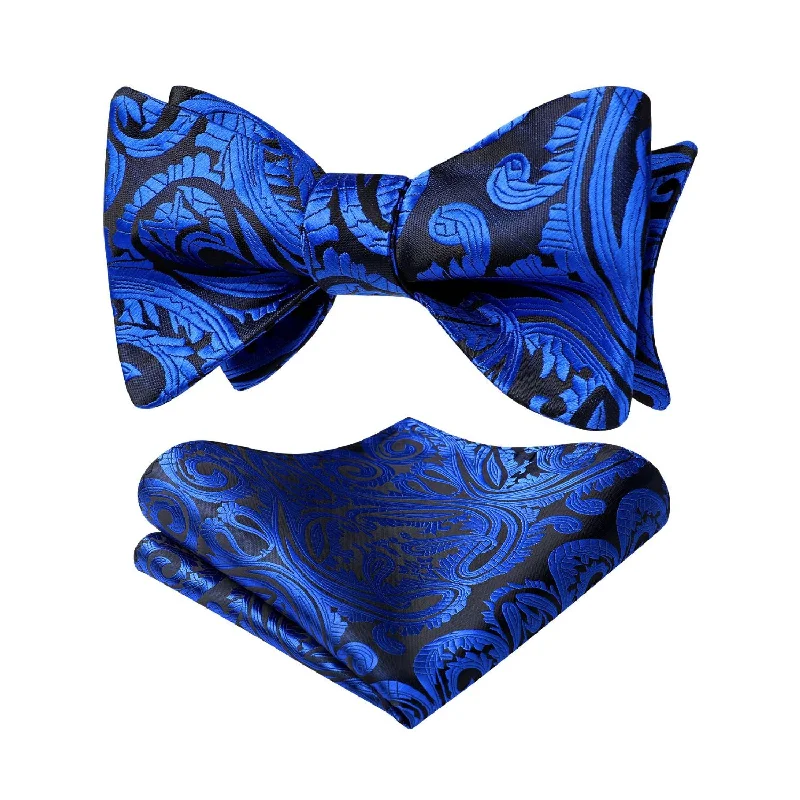 Men's tie with modern stripes for interviews-Paisley Bow Tie & Pocket Square - ROYAL BLUE-4