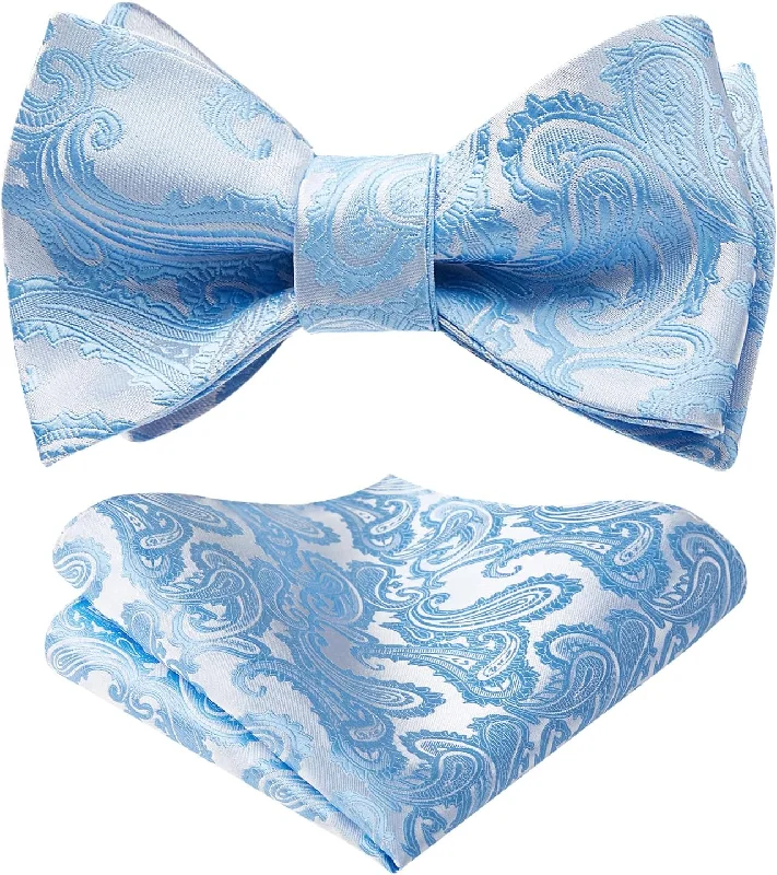 Modern men's tie with geometric patterns-Paisley Bow Tie & Pocket Square - SKY BLUE