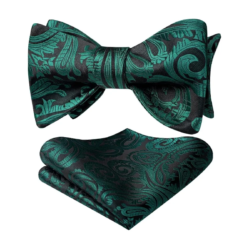 Classic men's tie for business attire-Paisley Bow Tie & Pocket Square - TEAL-4