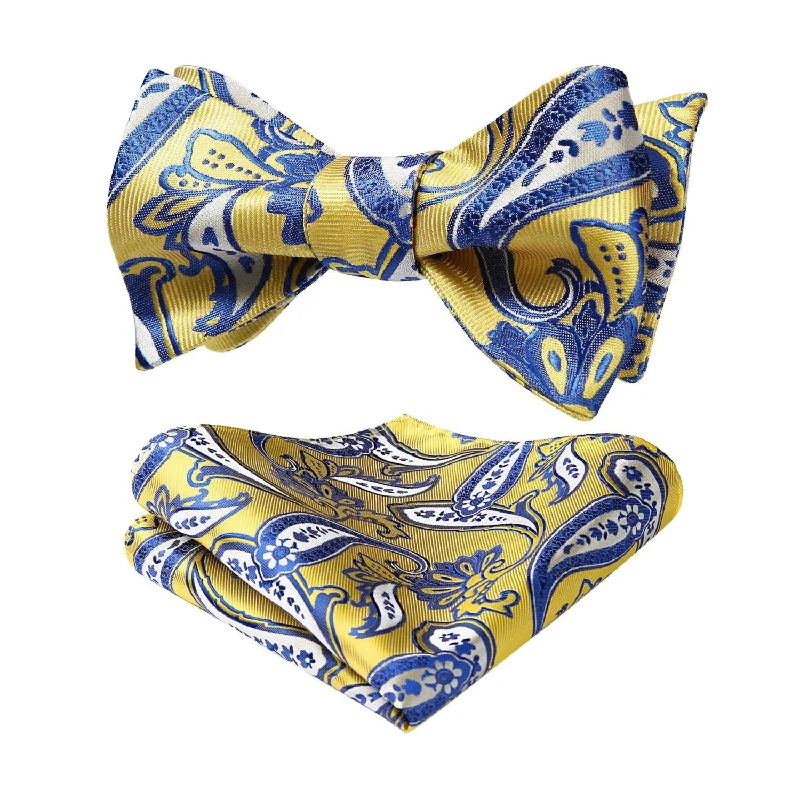 Men's tie with vibrant geometric shapes-Paisley Bow Tie & Pocket Square - YELLOW-1