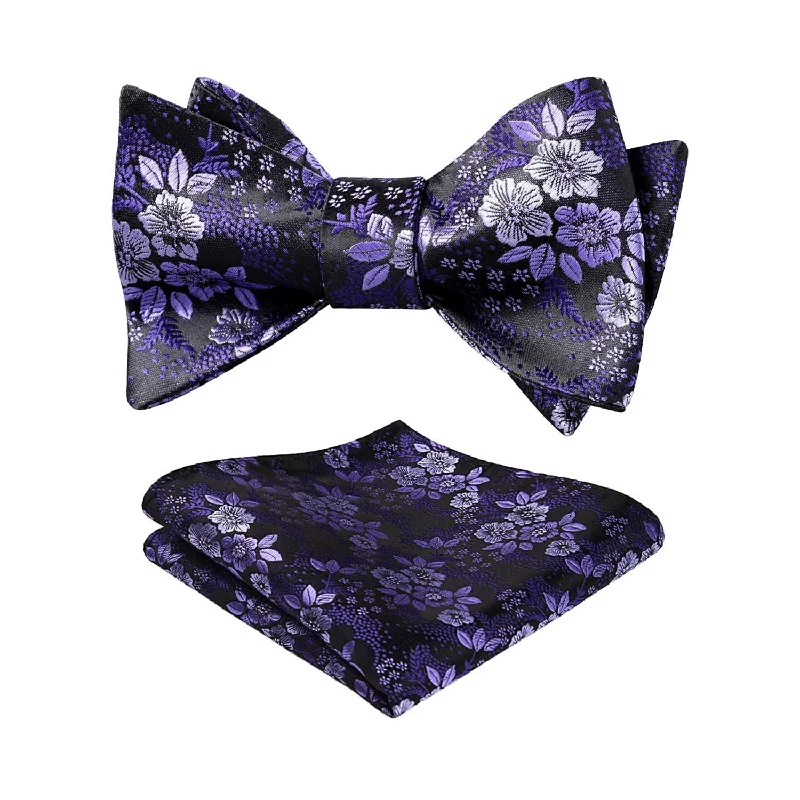 Best tie for men with geometric prints-Paisley Floral Bow Tie & Pocket Square - A-PURPLE/LAVENDER