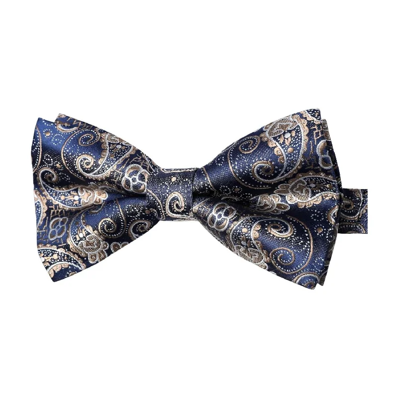 Men's tie with modern polka dot print-Paisley Pre-Tied Bow Tie - BLUE/GOLDEN