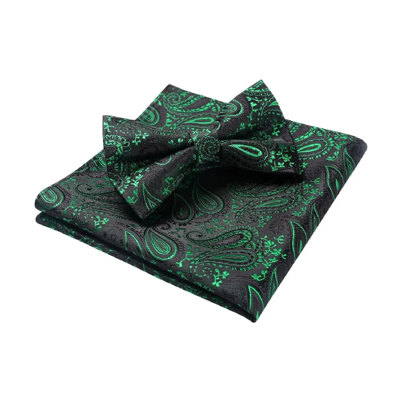 Men's tie with fine linen fabric for summer-Paisley Pre-Tied Bow Tie - C-GREEN 2