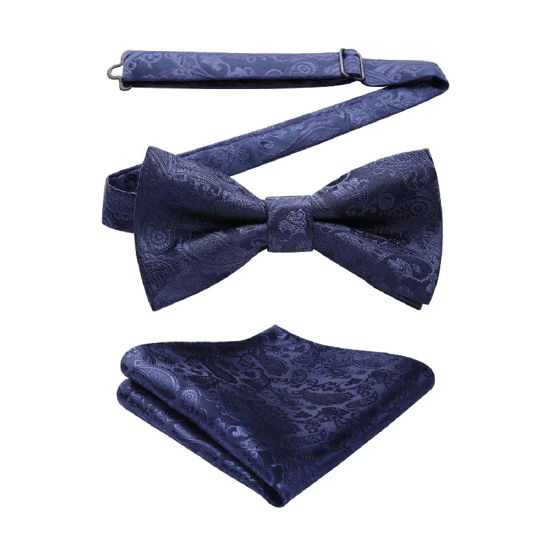 Men's tie for summer wedding season-Paisley Pre-Tied Bow Tie & Pocket Square - A-BLUE 4