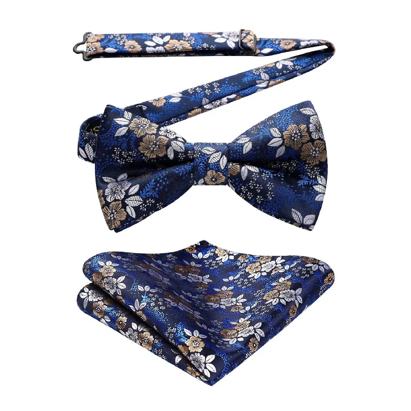 Classic men's tie with fine pinstripes-Paisley Pre-Tied Bow Tie & Pocket Square - A-BLUE 8