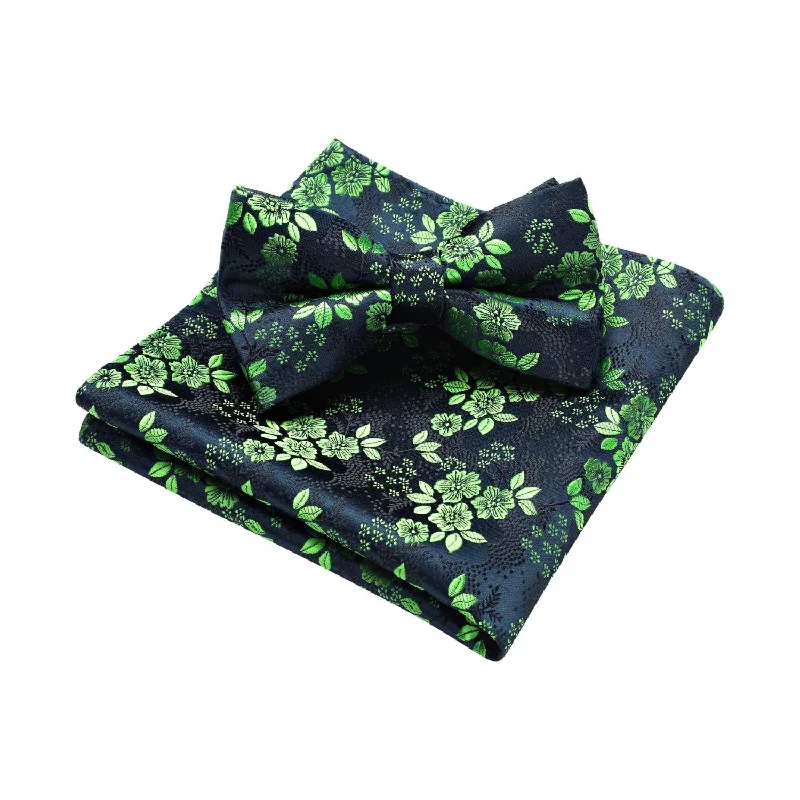 Best men's tie for a formal office dinner-Paisley Pre-Tied Bow Tie & Pocket Square - G-GREEN 4