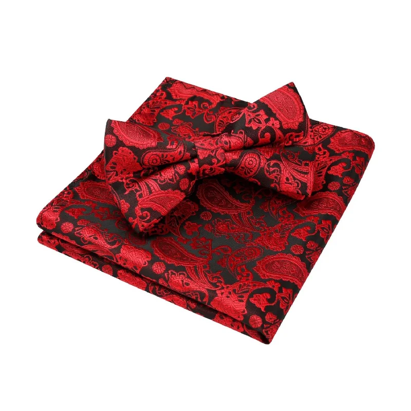 Men's tie for corporate cocktail parties-Paisley Pre-Tied Bow Tie - RED-12