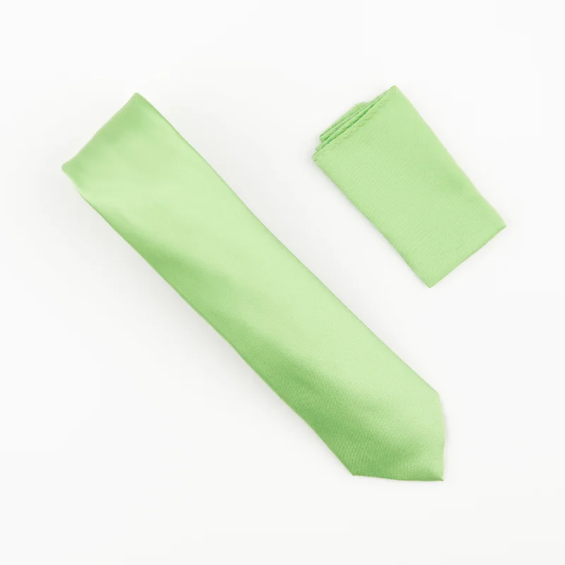 Classic silk tie for men's formal events-Pastel Green Satin Finish Extra Long Necktie with Matching Pocket Square